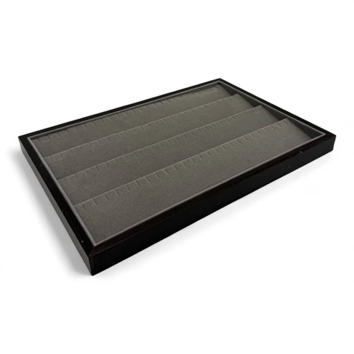 Dark Wood Anthracite Suede Earring Display Tray 35×24×2.5cm, 100 Notches, product shown on a white background