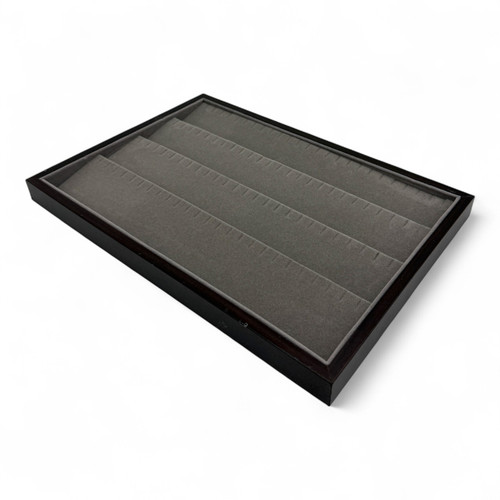 Dark Wood Anthracite Suede Earring Display Tray 35×24×2.5cm, 100 Notches