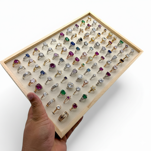 Jewelry Drawer Organizer 100-Grid Beige Bamboo Velvet Insert 35×24×3cm