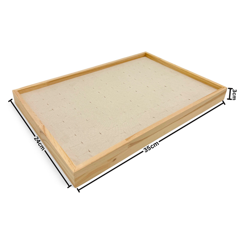 Jewelry Drawer Organizer 100-Grid Beige Bamboo Velvet Insert 35×24×3cm, product shown on a white background, balanced, centred square layout