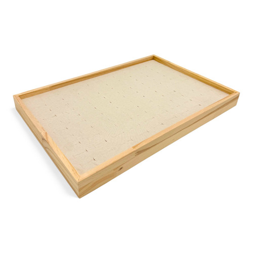 Jewelry Drawer Organizer 100-Grid Beige Bamboo Velvet Insert 35×24×3cm, product shown on a white background