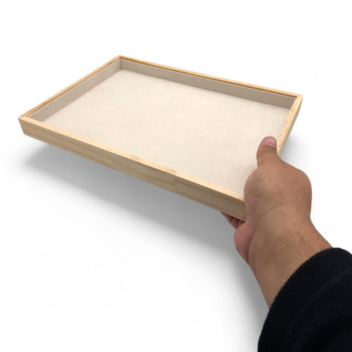 Classic Velvet-Lined Wood Jewellery, Ring Organizer Tray Beige 35×24×3cm