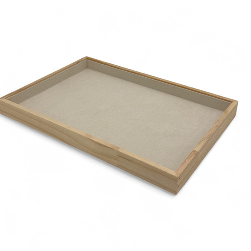 Classic Velvet-Lined Wood Jewellery, Ring Organizer Tray Beige 35×24×3cm, product shown on a white background, gallery image 5 of 8