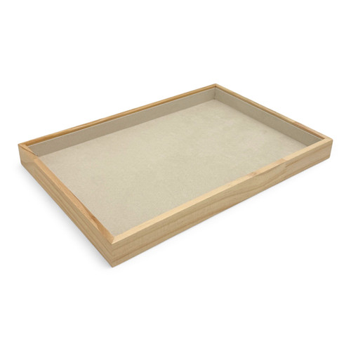 Classic Velvet-Lined Wood Jewellery, Ring Organizer Tray Beige 35×24×3cm, product shown on a white background