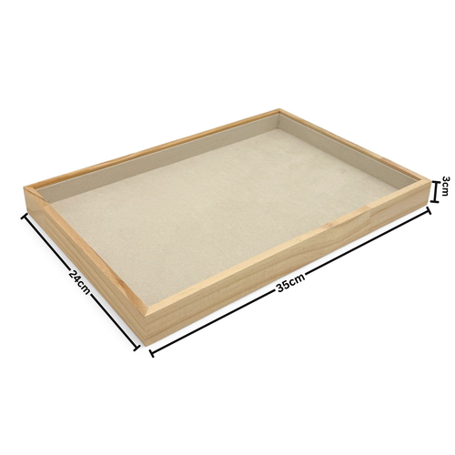 Classic Velvet-Lined Wood Jewellery, Ring Organizer Tray Beige 35×24×3cm, product shown on a white background, balanced, centred square layout