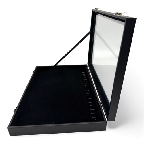 Black Leatherette Glass-Lid Jewelry Box for Chains and Bracelets Storage