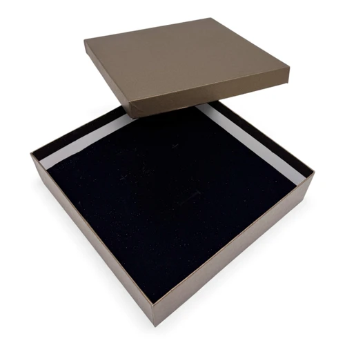 Gold Square Necklace Pendant Display Gift Box with Black Velvet Insert, tight, centred square layout