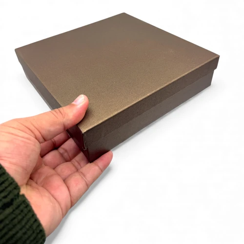 Gold Square Necklace Pendant Display Gift Box with Black Velvet Insert, evenly lit product image