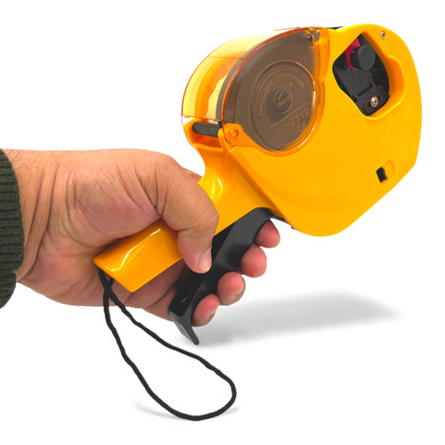 Yellow MX-2612 Price Marking Gun with 8-Track Head & Spare Ink Roller, close product view on a white background, tight, centred square layout