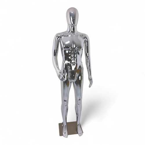 Male Faceless Glossy Chrome Display Egg Head Mannequin –Luxury Retail Showcase