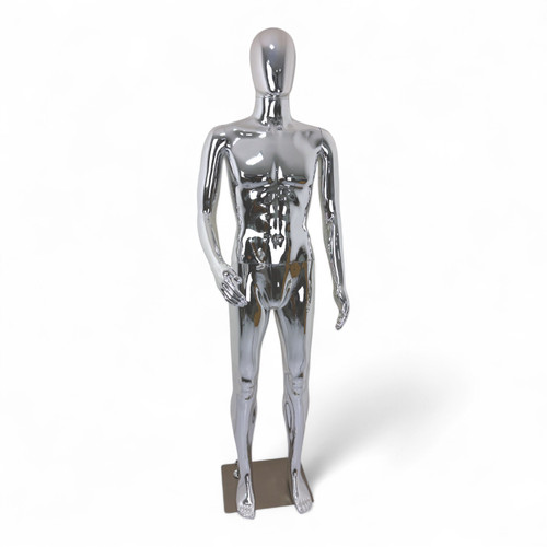 Male Faceless Glossy Chrome Display Egg Head Mannequin –Luxury Retail Showcase