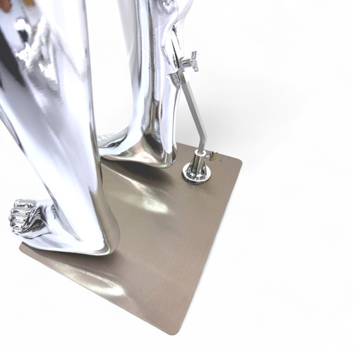 Male Faceless Glossy Chrome Display Egg Head Mannequin, product shown against a coloured background