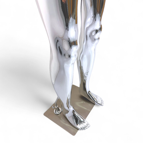 Male Faceless Glossy Chrome Display Egg Head Mannequin, close product view on a white background