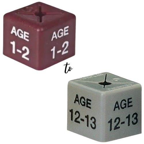 Pack of 50 Kids Clothing Hanger Age Size Cubes – Age 1–2 to 12–13