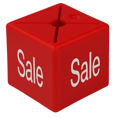 Pack of 50 Sale Promo Hanger Size Cubes, close product view on a white background, close product photograph