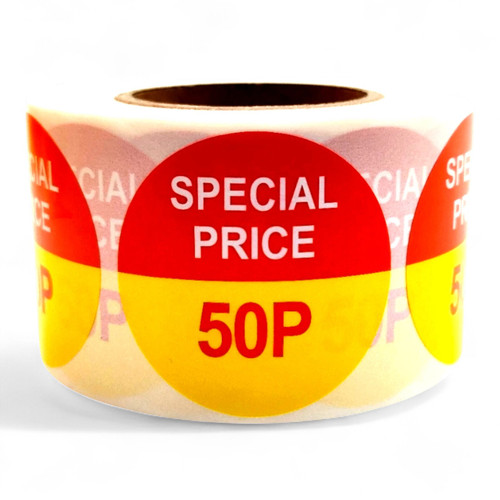 Roll of 500 Special Price Self-Adhesive Stickers – 40mm Retail Labels 50p-99p