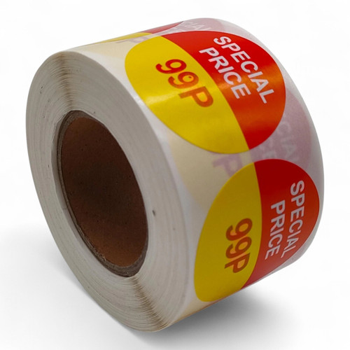 Roll of 500 Special Price Self-Adhesive Stickers – 40mm Retail Labels 50p-99p