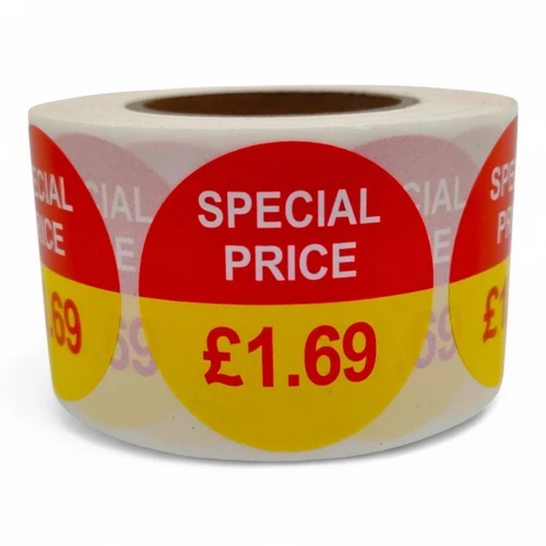 Roll of 500 Special Price Self-Adhesive Stickers, printed product shown on a white background, standard product photograph