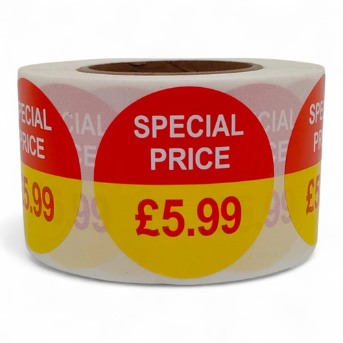 Roll of 500 Special Price Self-Adhesive Stickers–40mm Retail Labels £1.25-£14.99