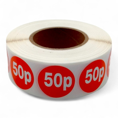 Roll of 1000 Red Price Stickers – 25mm Self-Adhesive Retail Labels 49p–99p