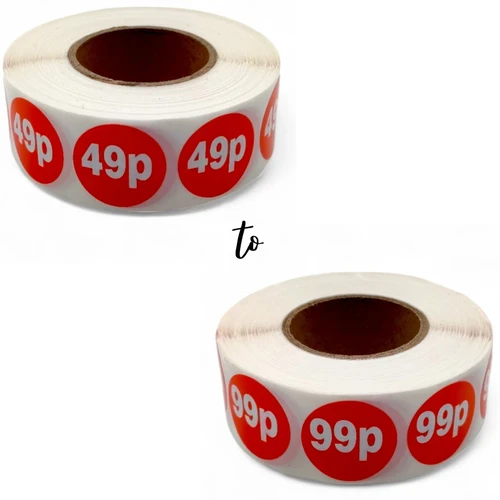 Roll of 1000 Red Price Stickers, close product view on a white background