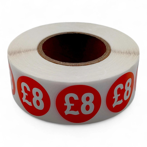 Roll of 1000 Red Price Stickers – 25mm Self-Adhesive Retail Labels £1–£30