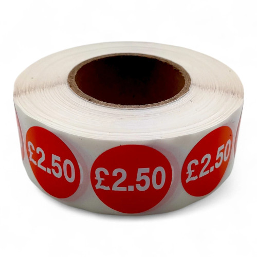 Roll of 1000 Red Price Stickers – 25mm Self-Adhesive Retail Labels £1.25–£14.99