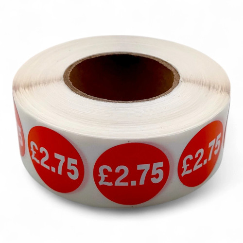 Roll of 1000 Red Price Stickers – 25mm Self-Adhesive Retail Labels £1.25–£14.99