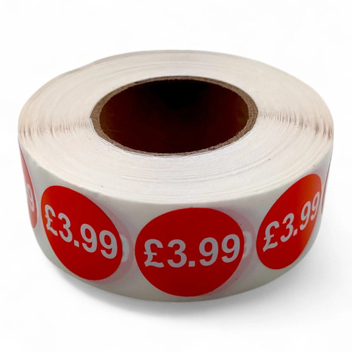 Roll of 1000 Red Price Stickers – 25mm Self-Adhesive Retail Labels £1.25–£14.99