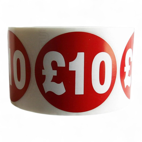 Roll of 500 Red Price Stickers – 45mm Self-Adhesive Labels £1–£100