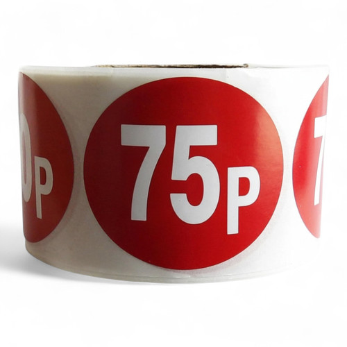 Roll of 500 Red Price Stickers – 45mm Self-Adhesive Labels 50p–99p
