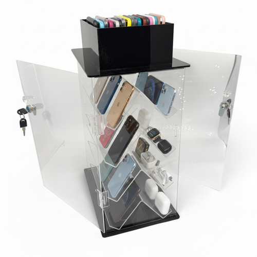 Large Clear Acrylic Rotating Display Cabinet with Lock – 4-Shelf Showcase