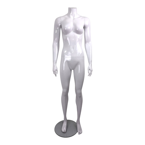 Fiberglass Headless Female Mannequin Glossy White with Glass Stand – 172cm