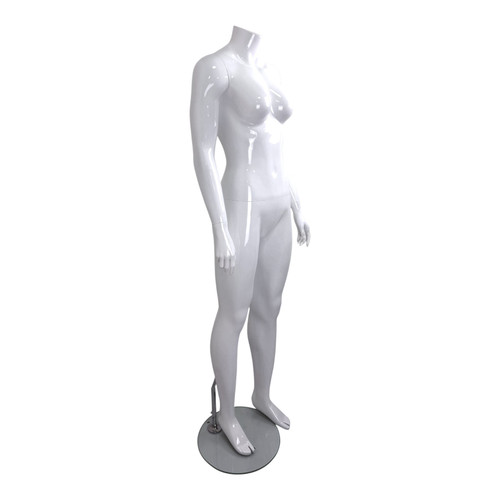 Fiberglass Headless Female Mannequin Glossy White with Glass Stand – 172cm