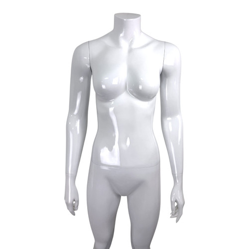 Fiberglass Headless Female Mannequin Glossy White with Glass Stand – 172cm