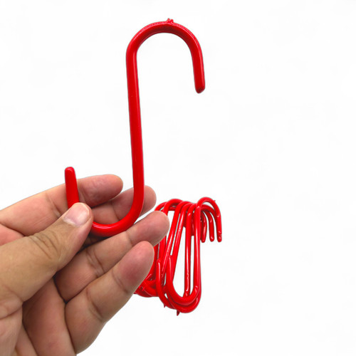 Pack of 10 Red PVC Coated Heavy Duty S Hooks – 12cm Hanging Hooks