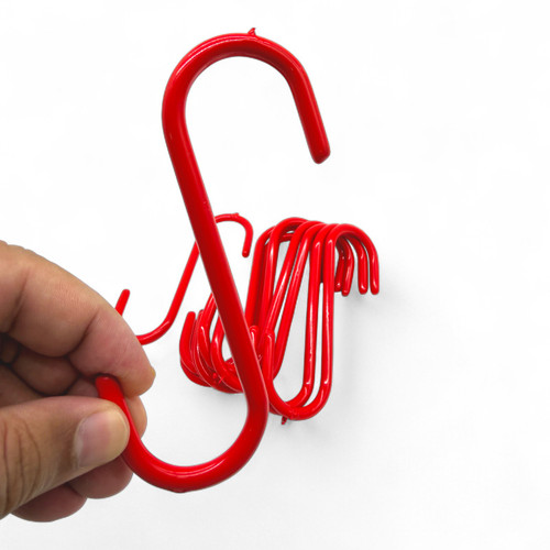 Pack of 10 Red PVC Coated Heavy Duty S Hooks – 12cm Hanging Hooks
