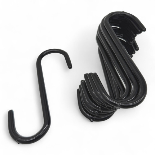 Pack of 10 Black PVC Coated Heavy Duty S Hooks – 12cm Hanging Hooks