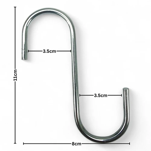 Pack of 10 Large Chrome Heavy Duty S Hooks, close product view on a white background, tight, centred square layout