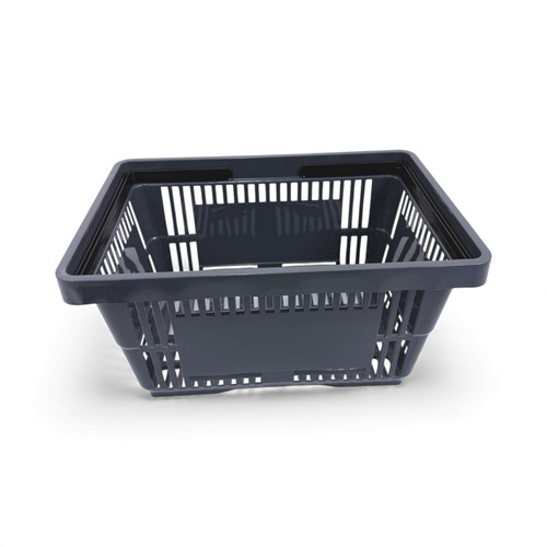 22L Dark Grey Plastic Shopping Basket–HDPE,Foldable Handles,Stackable Retail Use