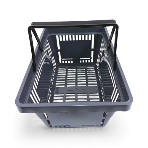 22L Dark Grey Plastic Shopping Basket–HDPE,Foldable Handles,Stackable Retail Use