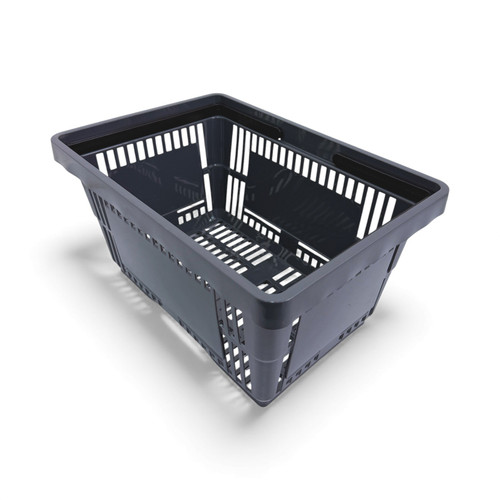 22L Dark Grey Plastic Shopping Basket–HDPE,Foldable Handles,Stackable Retail Use