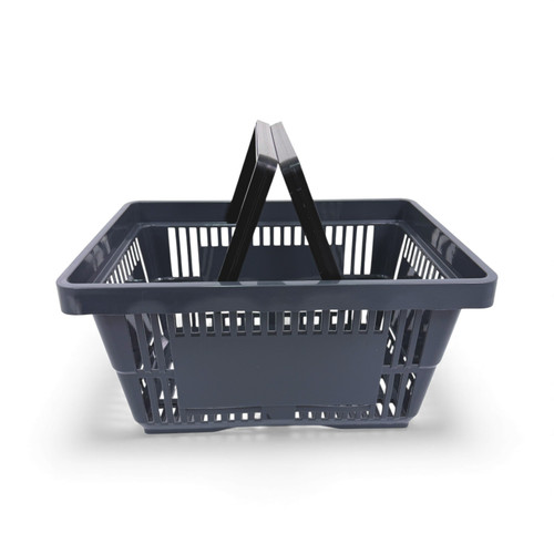 22L Dark Grey Plastic Shopping Basket–HDPE,Foldable Handles,Stackable Retail Use