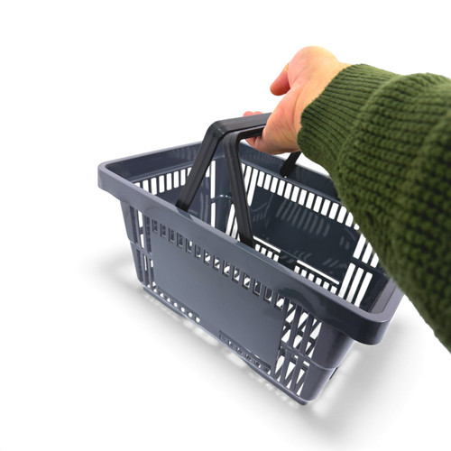 22L Dark Grey Plastic Shopping Basket, close product view on a white background