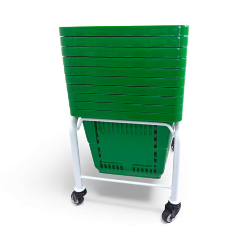 White Shopping Basket Stacker with Wheels for 21L, product shown on a white background, full-height product photograph