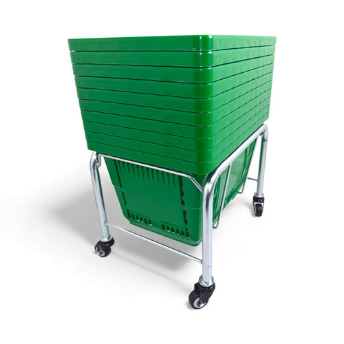 Chrome Shopping Basket Stacker with Wheels for 21L, product shown on a white background, full-height product photograph