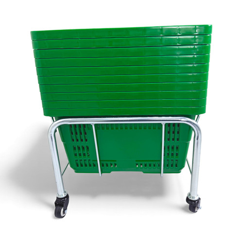 Chrome Shopping Basket Stacker with Wheels for 21L, close product view on a white background