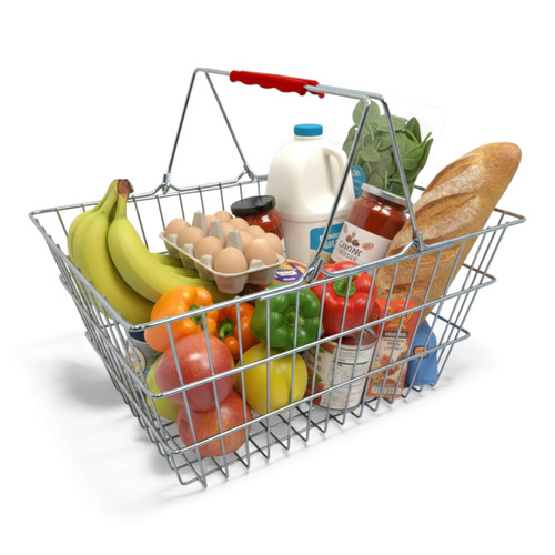22L Wire Shopping Basket with Red Handles, close product view on a white background, balanced, centred square layout