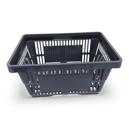 28L Dark Grey Plastic Shopping Basket–HDPE,Foldable Handles,Stackable Retail Use