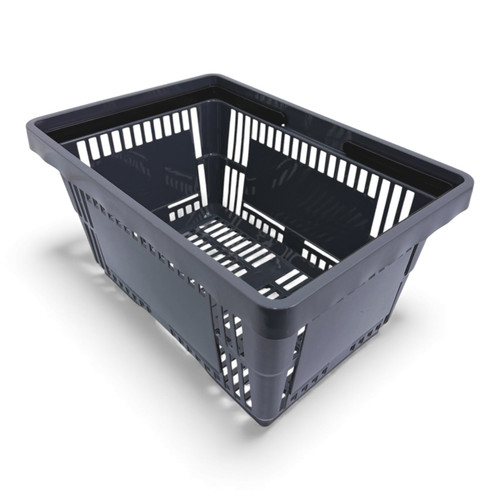 28L Dark Grey Plastic Shopping Basket, close product view on a white background, balanced, centred square layout
